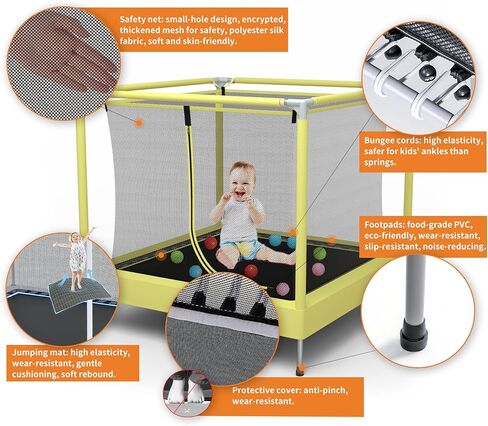 EL&IT·Wings Trampoline for Kids-6.5FT/4.5FT Indoor/Outdoor Toddler/Kids Trampoline with Net, Safety Small/Baby Trampoline with Enclosure-Birthday Gift for Children Age 1-8 in Kuwait