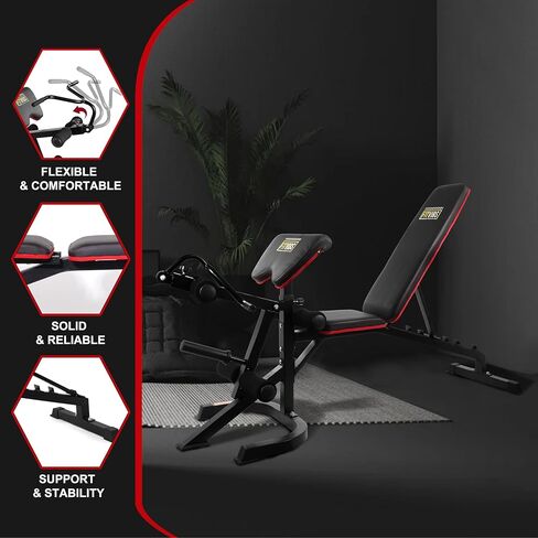 محطة تدريب متعددة الوظائف من Signature Fitness، مقعد تمرين قابل للتعديل مع رف القرفصاء، وتمديد الساق، وتجعيد الواعظ، وتخزين الوزن، بسعة 800 رطل in Kuwait