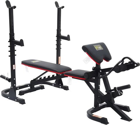 محطة تدريب متعددة الوظائف من Signature Fitness، مقعد تمرين قابل للتعديل مع رف القرفصاء، وتمديد الساق، وتجعيد الواعظ، وتخزين الوزن، بسعة 800 رطل in Saudi Arabia