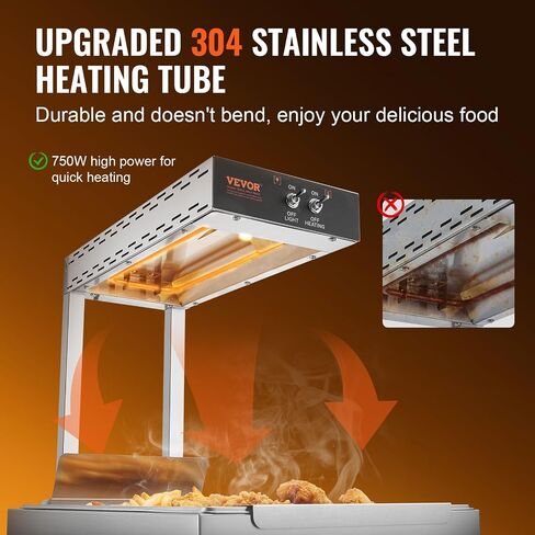 vevor الفرنسية فراي الغذاء أكثر دفئا، 750w قطاع التجاري مصباح التدفئة الغذائية، الكهربائية الفولاذ المقاوم للصدأ الاحترار محطة تفريغ الضوء، كونترتوب 104-122 درجة فهرنهايت بطاطس أكثر دفئا لمطعم مطبخ بوفيه رقاقة، الفضة in Saudi Arabia