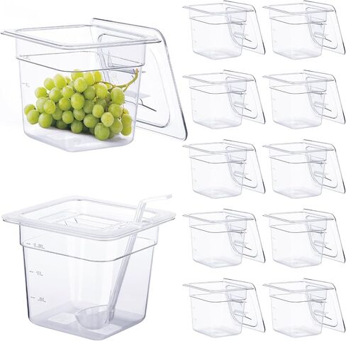 12 Pack Plastic Clear Food Pan with Lids, 1/6 Size 4'' Deep Commercial Stackable Polycarbonate Pans Hotel Food Storage Pan with 1 Pcs Spoon for Fruits Vegetables in Saudi Arabia
