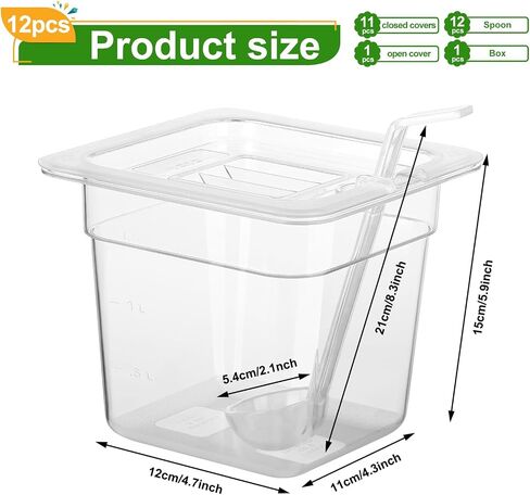 12 Pack Plastic Clear Food Pan with Lids, 1/6 Size 4'' Deep Commercial Stackable Polycarbonate Pans Hotel Food Storage Pan with 1 Pcs Spoon for Fruits Vegetables in Saudi Arabia