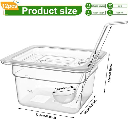 12 Pack Plastic Clear Food Pan with Lids, 1/6 Size 4'' Deep Commercial Stackable Polycarbonate Pans Hotel Food Storage Pan with 1 Pcs Spoon for Fruits Vegetables in Saudi Arabia