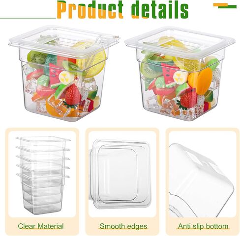 12 Pack Plastic Clear Food Pan with Lids, 1/6 Size 4'' Deep Commercial Stackable Polycarbonate Pans Hotel Food Storage Pan with 1 Pcs Spoon for Fruits Vegetables in Saudi Arabia
