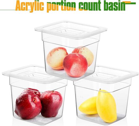 12 Pack Plastic Clear Food Pan with Lids, 1/6 Size 4'' Deep Commercial Stackable Polycarbonate Pans Hotel Food Storage Pan with 1 Pcs Spoon for Fruits Vegetables in Saudi Arabia