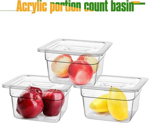 12 Pack Plastic Clear Food Pan with Lids, 1/6 Size 4'' Deep Commercial Stackable Polycarbonate Pans Hotel Food Storage Pan with 1 Pcs Spoon for Fruits Vegetables in Saudi Arabia