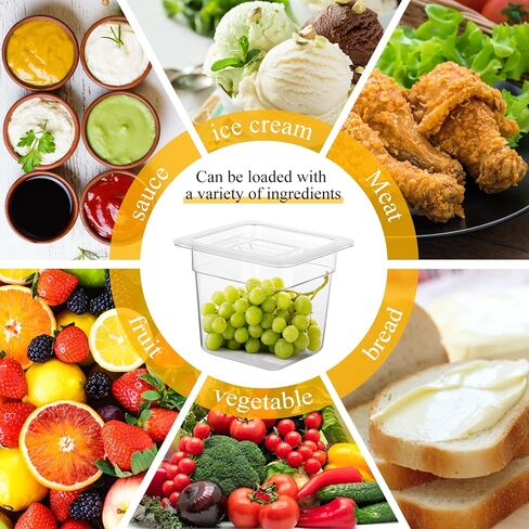 12 Pack Plastic Clear Food Pan with Lids, 1/6 Size 4'' Deep Commercial Stackable Polycarbonate Pans Hotel Food Storage Pan with 1 Pcs Spoon for Fruits Vegetables in Saudi Arabia