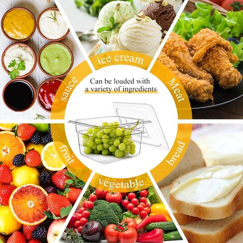 12 Pack Plastic Clear Food Pan with Lids, 1/6 Size 4'' Deep Commercial Stackable Polycarbonate Pans Hotel Food Storage Pan with 1 Pcs Spoon for Fruits Vegetables in Saudi Arabia