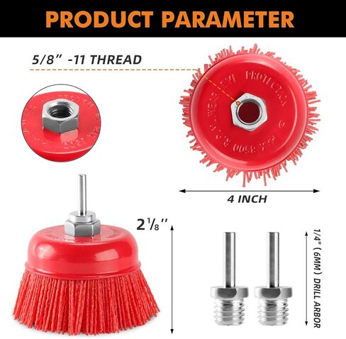 POLIWELL 4 Inch Nylon Filament Brush 2 Pack, 4" Abrasive Bristle Cup Brush Set 5/8"-11 Thread, 1/4" Arbor Max 8500 RPM for Variable Speed Angle Grinder, Polisher and Drill, Prep Surfaces for Bed Liner in Saudi Arabia