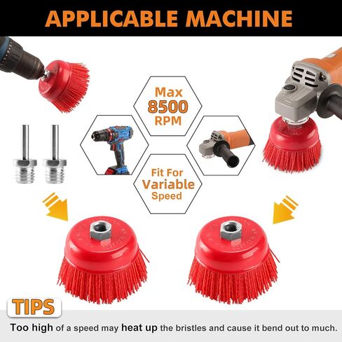 POLIWELL 4 Inch Nylon Filament Brush 2 Pack, 4" Abrasive Bristle Cup Brush Set 5/8"-11 Thread, 1/4" Arbor Max 8500 RPM for Variable Speed Angle Grinder, Polisher and Drill, Prep Surfaces for Bed Liner in Saudi Arabia