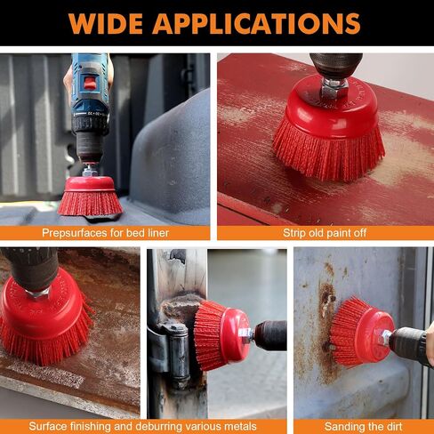 POLIWELL 4 Inch Nylon Filament Brush 2 Pack, 4" Abrasive Bristle Cup Brush Set 5/8"-11 Thread, 1/4" Arbor Max 8500 RPM for Variable Speed Angle Grinder, Polisher and Drill, Prep Surfaces for Bed Liner in Saudi Arabia
