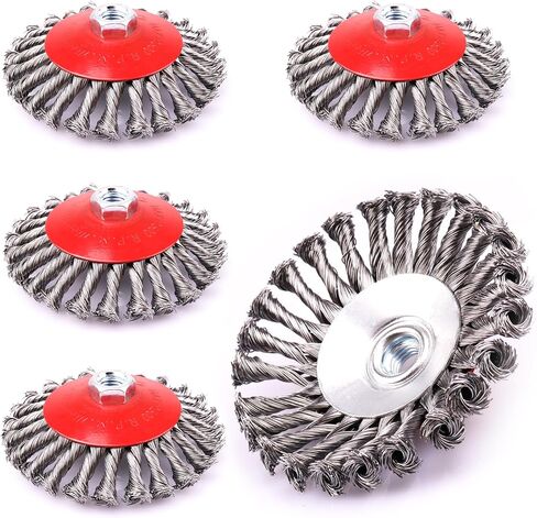 2 حزمة من فرشاة كأس سلكية معقودة مقاس 4 بوصات لمطحنة زاوية 4 1/2، 5/8 بوصة - 11 شجرة مترابطة، سلك فولاذي كربوني 0.02 بوصة، فرشاة سلكية للصدأ والتآكل وإزالة الطلاء (عبوتان 4 بوصات) in Kuwait