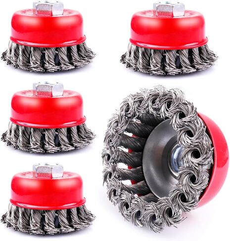 5 Pack 3 Inch Knotted Wire Cup Brush for 4 1/2 Angle Grinder,5/8 Inch-11 Threaded Arbor,0.02 Inch Carbon Steel Wire,Wire Brush for Rust,Corrosion,Paint Removal (5 Pack 3 Inch) in Saudi Arabia