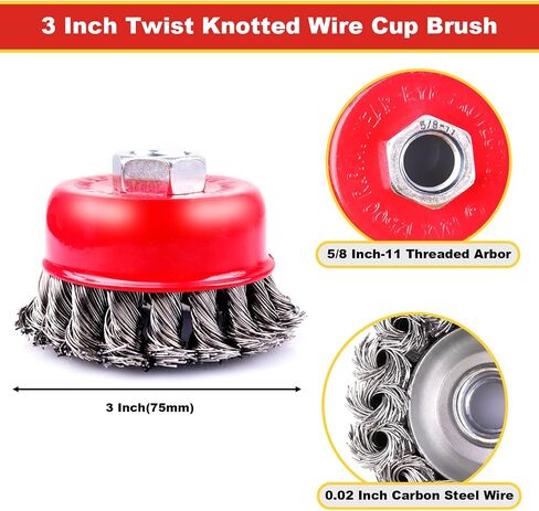 5 Pack 3 Inch Knotted Wire Cup Brush for 4 1/2 Angle Grinder,5/8 Inch-11 Threaded Arbor,0.02 Inch Carbon Steel Wire,Wire Brush for Rust,Corrosion,Paint Removal (5 Pack 3 Inch) in Saudi Arabia