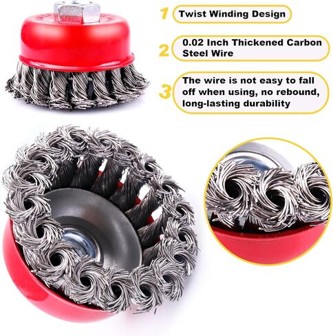 5 Pack 3 Inch Knotted Wire Cup Brush for 4 1/2 Angle Grinder,5/8 Inch-11 Threaded Arbor,0.02 Inch Carbon Steel Wire,Wire Brush for Rust,Corrosion,Paint Removal (5 Pack 3 Inch) in Saudi Arabia