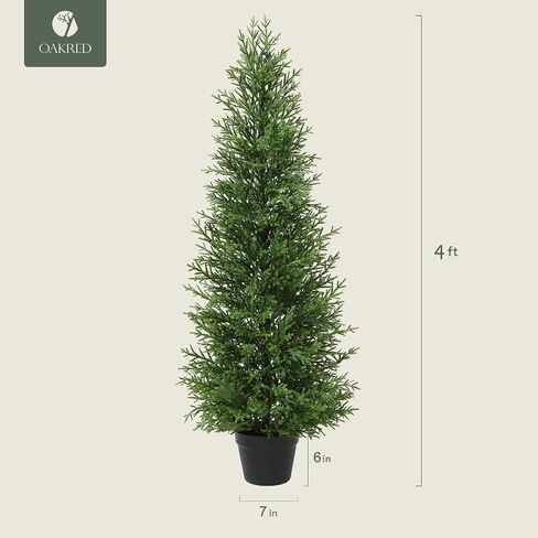 Artificial Cedar Topiary Trees for Outdoor, 4FT Fake Cedar Pines Plants Set of 2, UV Protection All-Year Green Tree for Home Decor Indoor, Porch, Garden, Entryway in Saudi Arabia