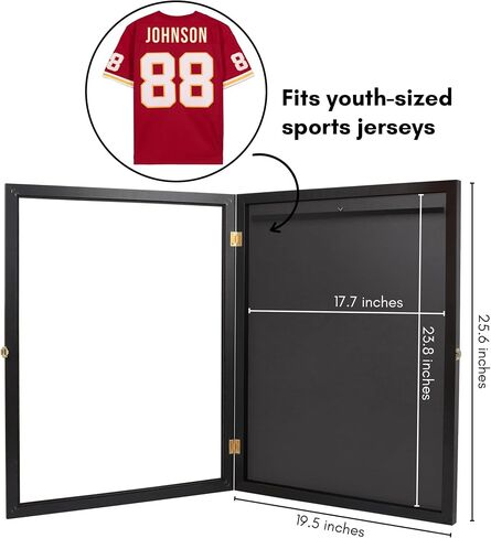 Americanflat Kids Jersey Frame Display Case with Polished Plexiglass - 18x24 Lockable Display Case - Silhouette Collection - Jersey Frame for Soccer, Baseball, Hockey, Football, Basketball - Black in Saudi Arabia