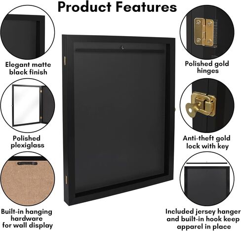 Americanflat Kids Jersey Frame Display Case with Polished Plexiglass - 18x24 Lockable Display Case - Silhouette Collection - Jersey Frame for Soccer, Baseball, Hockey, Football, Basketball - Black in Saudi Arabia