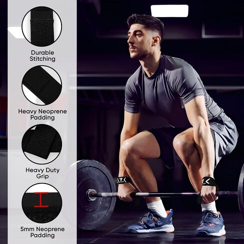 Weight Lifting Straps,Powerlifting Deadlifting, Anti Slip 60CM Hand Bar Grip, 5MM Neoprene Wrist Support, Heavy Duty Weightlifting Bodybuilding Workout in Saudi Arabia