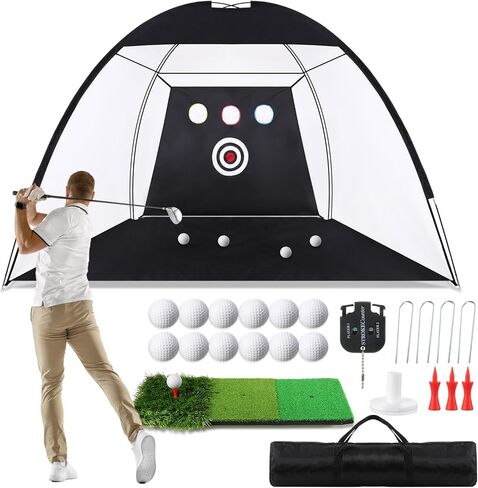 شبكة جولف، شبكات ضرب جولف مقاس 10 × 7 أقدام للقيادة في الفناء الخلفي، شبكة تدريب الجولف المنزلية الكل في 1 لممارسة التقطيع في الفناء الخلفي للمرآب مع هدف/تي شيرت/كرة/خطاف/هداف/حصيرة/حقيبة، هدية لمحبي الجولف للرجال (أسود) in Kuwait