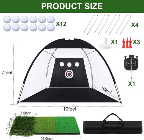 شبكة جولف، شبكات ضرب جولف مقاس 10 × 7 أقدام للقيادة في الفناء الخلفي، شبكة تدريب الجولف المنزلية الكل في 1 لممارسة التقطيع في الفناء الخلفي للمرآب مع هدف/تي شيرت/كرة/خطاف/هداف/حصيرة/حقيبة، هدية لمحبي الجولف للرجال (أسود) in Kuwait