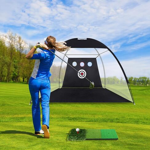 شبكة جولف، شبكات ضرب جولف مقاس 10 × 7 أقدام للقيادة في الفناء الخلفي، شبكة تدريب الجولف المنزلية الكل في 1 لممارسة التقطيع في الفناء الخلفي للمرآب مع هدف/تي شيرت/كرة/خطاف/هداف/حصيرة/حقيبة، هدية لمحبي الجولف للرجال (أسود) in Kuwait