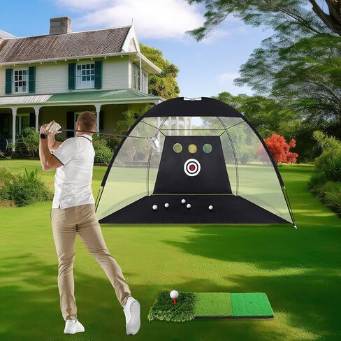 شبكة جولف، شبكات ضرب جولف مقاس 10 × 7 أقدام للقيادة في الفناء الخلفي، شبكة تدريب الجولف المنزلية الكل في 1 لممارسة التقطيع في الفناء الخلفي للمرآب مع هدف/تي شيرت/كرة/خطاف/هداف/حصيرة/حقيبة، هدية لمحبي الجولف للرجال (أسود) in Kuwait