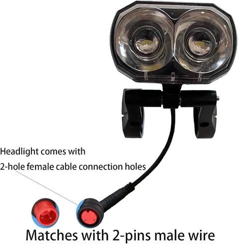 Electric Bike Headlight for Night Riding LED Front Light Suitable for 24V 36V 48V 60V Battery Controller Waterproof Headlight for E-Bikes with 2 Pins Male/Female Plug in Saudi Arabia
