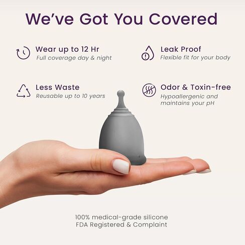 EcoBlossom Reusable Menstrual Cup and Case - The Most Reliable Medical Grade Silicone Period Cups - Comfortably use for 12 Hours (Small/Large (Pack of 2), Gray Cup & Case) in Saudi Arabia