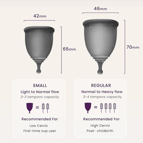 EcoBlossom Reusable Menstrual Cup and Case - The Most Reliable Medical Grade Silicone Period Cups - Comfortably use for 12 Hours (Small/Large (Pack of 2), Gray Cup & Case) in Saudi Arabia