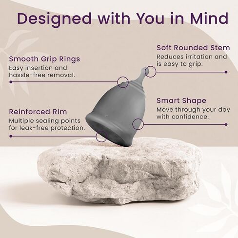 EcoBlossom Reusable Menstrual Cup and Case - The Most Reliable Medical Grade Silicone Period Cups - Comfortably use for 12 Hours (Small/Large (Pack of 2), Gray Cup & Case) in Saudi Arabia