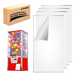 Acrylic Panels for Gumball Machines. (4pcs) Spare Panel window 16.15 x 9.05 inches for 25-inch Big Capsule Vending Machines Globe Replacement panels fit Northwestern, Deer, A&A & similar size machines