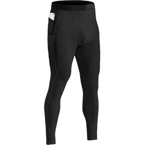 Men’s Compression Pants with Pocket Athletic Running Tight Phone Pockets Leggings Workout Base Layer Underpants