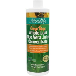 Aloe Life - Whole Leaf Aloe Vera Juice Concentrate, Soothing Relief for Indigestion, Antioxidant Catalyst, Supports Energy & Wellness, Certified Organic Aloe Leaves, Gluten-Free (Orange Papaya, 16 oz)