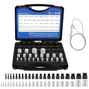 44 Male/Female Bolt Size and Thread Gauge,Nut and Bolt Thread Checker 23 Inch & 21 Metric Sizes,Nut and Bolt Size Gauge,Individually Assembled Thread Gauge(44pcs Alloy Red&Blue)