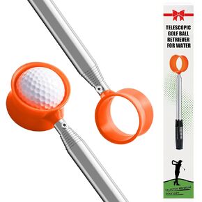 FINGER TEN Golf Ball Retriever Pole for Water Telescopic 9 Feet 12 Ft with Golf Ball Cleaner Pouch, Golf Ball Grabber Picker Hinged Cup Retractable Stainless Steel Shaft