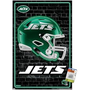Trends International NFL New York Jets - Neon Helmet 24 Wall Poster with Push Pins, 22.37" x 34.00", Poster & Push Pin Bundle