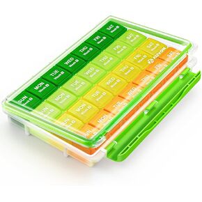 AUVON Monthly Pill Organizer Moistureproof, Large 28 Days Pill Case with Removable 4 Weeks Pill Box Rows, Travel-Friendly Pill Container for Fish Oils, Vitamins, Supplements and Medications