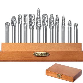 12PC Carbide Burr Set 1/4" Shank Die Grinder Bits,Tungsten Carbide Rotary Cutting Burr Bit,Double Cut Carbide Rotary Burr Set Grinding Drill Bit for Metal Wood Carving Deburring for Milwaukee Dewalt