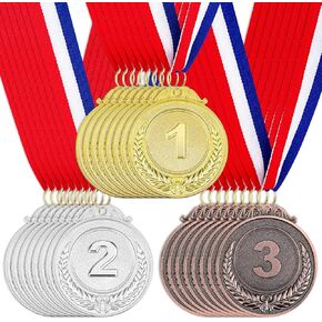 24 Pieces Award Medals 1st 2nd 3rd (Gold, Silver, Bronze) Metal Style Winner with Neck Ribbon, 2 Inches