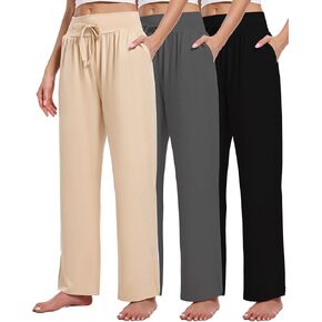 3 Pack Women's Lounge Pants Wide Leg Yoga Sweatpants with Pockets High Waisted Drawstring Lounge Loose Workout Jogger