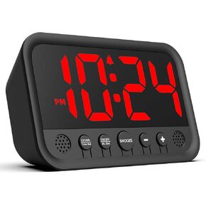 Small LED Digital Clock for Bedroom, Loud Alarm Clock for Heavy Sleepers Adults, Teens | Plug-In Electric Desk Clock | Simple Bedside Nightstand Clock with Adjustable Volume/Brightness/Snooze – Green