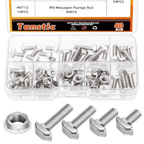 Tanstic 40 Sets M5 T Slot Drop-in Bolt Hammer Head Bolt T شكل مسمار منزلق المسمار لملف الألومنيوم القياسي الأوروبي 20 سلسلة