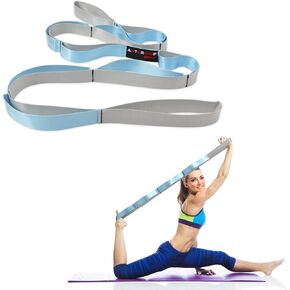 Stretching Strap with 10 Loops, Non-Elastic Yoga Strap for Physical Therapy, Pilates, Flexibility, and Exercise - Includes Workout Guide