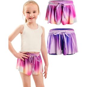 Dancina Girls Ombre Butterfly Shorts - Flowy Athletic 2-in-1 Skorts with Inner Pockets and Liner for Kids Ages 2-16