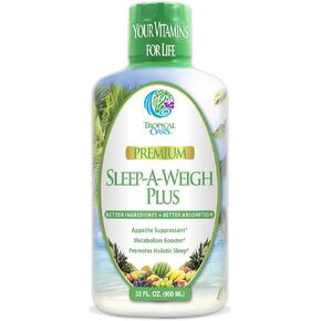 Sleep-A-Weigh Plus | Liquid Sleep Multimineral | Natural Sleep, Stress & Weight Loss Aid | w/Collagen, L-Carnitine, L-Lysine, Tonalin CLA, Apple Cider Vinegar, 5-HTP, Vitamins | Non-GMO | 32 Serv
