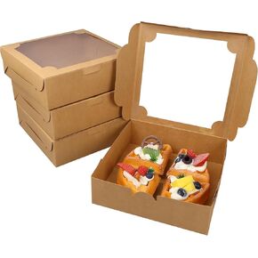 20pcs 8x8x2.5 Inches Brown Pie Box Bakery Boxes with Window Cookie boxes Treat Boxes Dessert Boxes Donut Boxes Muffin Boxes for Pastry Candy Small Cake Cupcake for Gift Giving Party