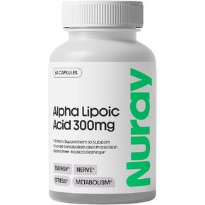 Nuray Alpha Lipoic Acid 300mg - Antioxidant Supplement for Healthy Aging, Supports Energy Production, Proper Nerve Function, Glucose Metabolism - 60 Vegetarian Capsules, Gluten-Free Dietary Supplement