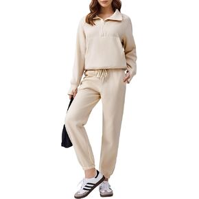 PINSPARK Two Piece Sets for Women Fleece Half Zip Pullover Sweatsuits with Jogger Sweatpants Travel Outfits Matching Sets