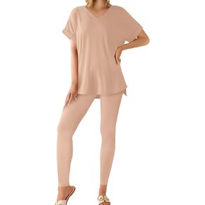 Women's 2 Piece Outfits Sets Casual Long Sleeve Tunic Tops Legging Pants Tracksuit Lounge Set Sweatsuits S-XXL